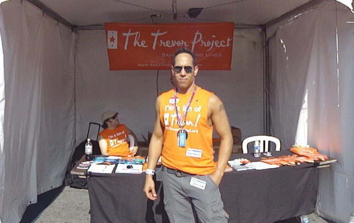 Garrett McClure at The Trevor Project booth at LA Pride
