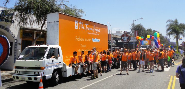 Garrett McClure with The Trevor Project crew at LA Pride